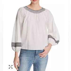 Joie Ghada Smocked Top Black and White  Size Small